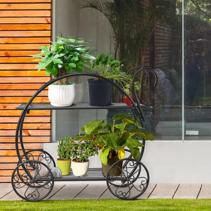 Heavy Duty Metal Flower Cart Plant Stand - Black - Plant Stands