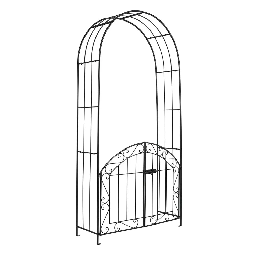 Heavy-Duty Metal Garden Arch with Gate and Safety Latch-Black - Black - Garden Arbors