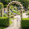 Heavy-Duty Metal Garden Arch with Gate and Safety Latch-Black - Black - Garden Arbors