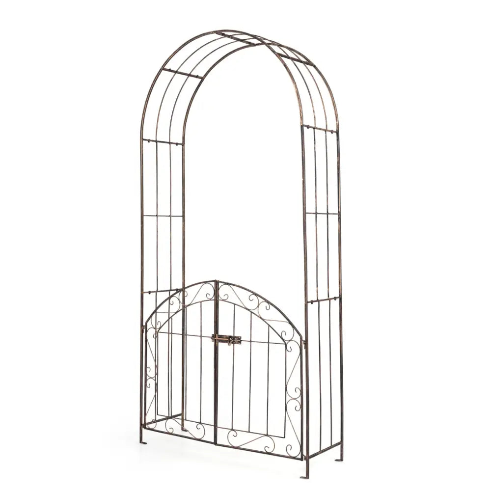 Heavy-Duty Metal Garden Arch with Gate and Safety Latch-Bronze - Bronze - Garden Arbors
