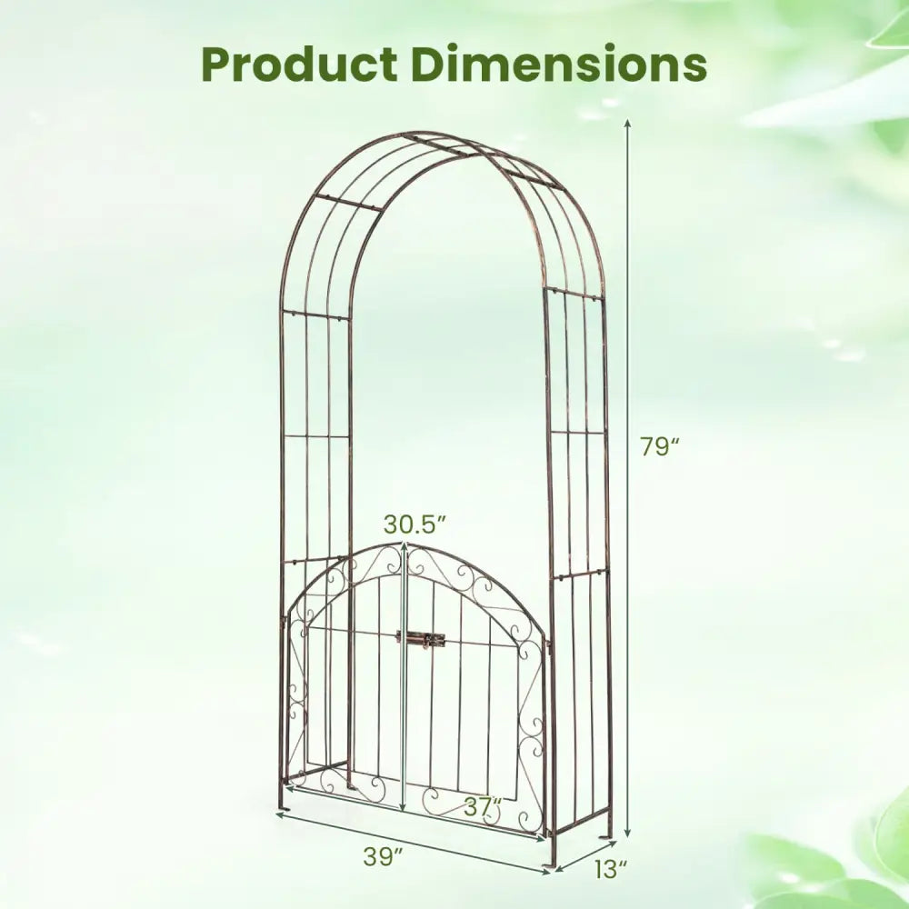 Heavy-Duty Metal Garden Arch with Gate and Safety Latch-Bronze - Bronze - Garden Arbors