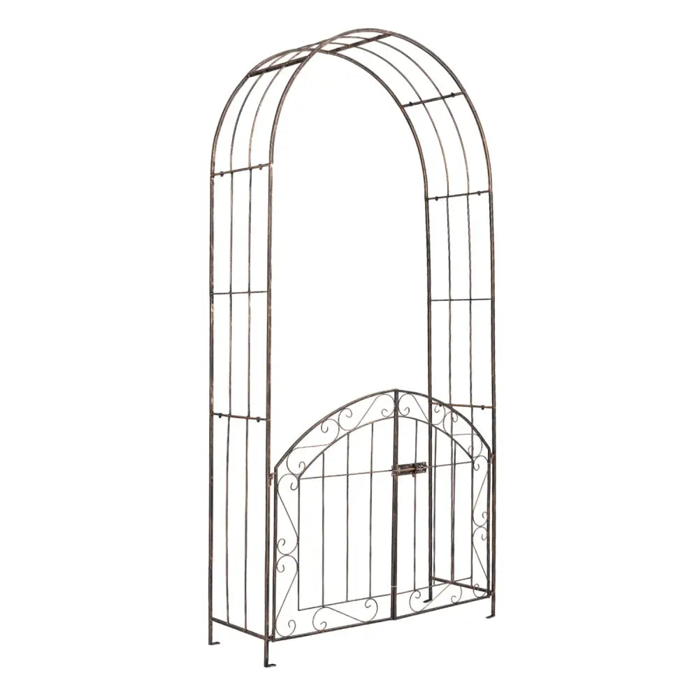 Heavy-Duty Metal Garden Arch with Gate and Safety Latch-Bronze - Bronze - Garden Arbors