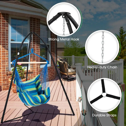 Heavy Duty Metal Hanging Chair Stand with Hanging Chain-Black - Black - Hammocks