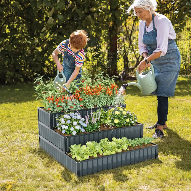Heavy-Duty Metal Outdoor 3-Tier Raised Garden Bed Planter Box-Black - Black - Raised Garden Beds