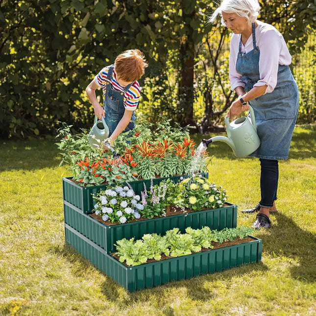 Heavy-Duty Metal Outdoor 3-Tier Raised Garden Bed Planter Box-Green - Green - Raised Garden Beds