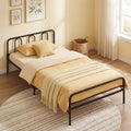 Heavy Duty Metal Twin Foldable Bed Frame with Headboard & Footboard-Black - Black - Folding Beds