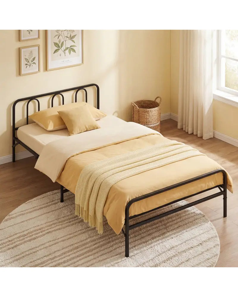 Heavy Duty Metal Twin Foldable Bed Frame with Headboard & Footboard-Black - Black - Folding Beds