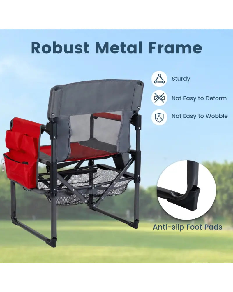 Heavy Duty Outdoor Camping Chair with Cup Holder and Bottle Opener-Red - Red - Camping Furniture