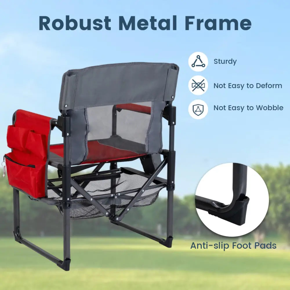 Heavy Duty Outdoor Camping Chair with Cup Holder and Bottle Opener-Red - Red - Camping Furniture