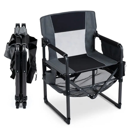 Heavy Duty Outdoor Camping Chair with Cup Holder and Bottle Opener-Black - Black - Camping Furniture