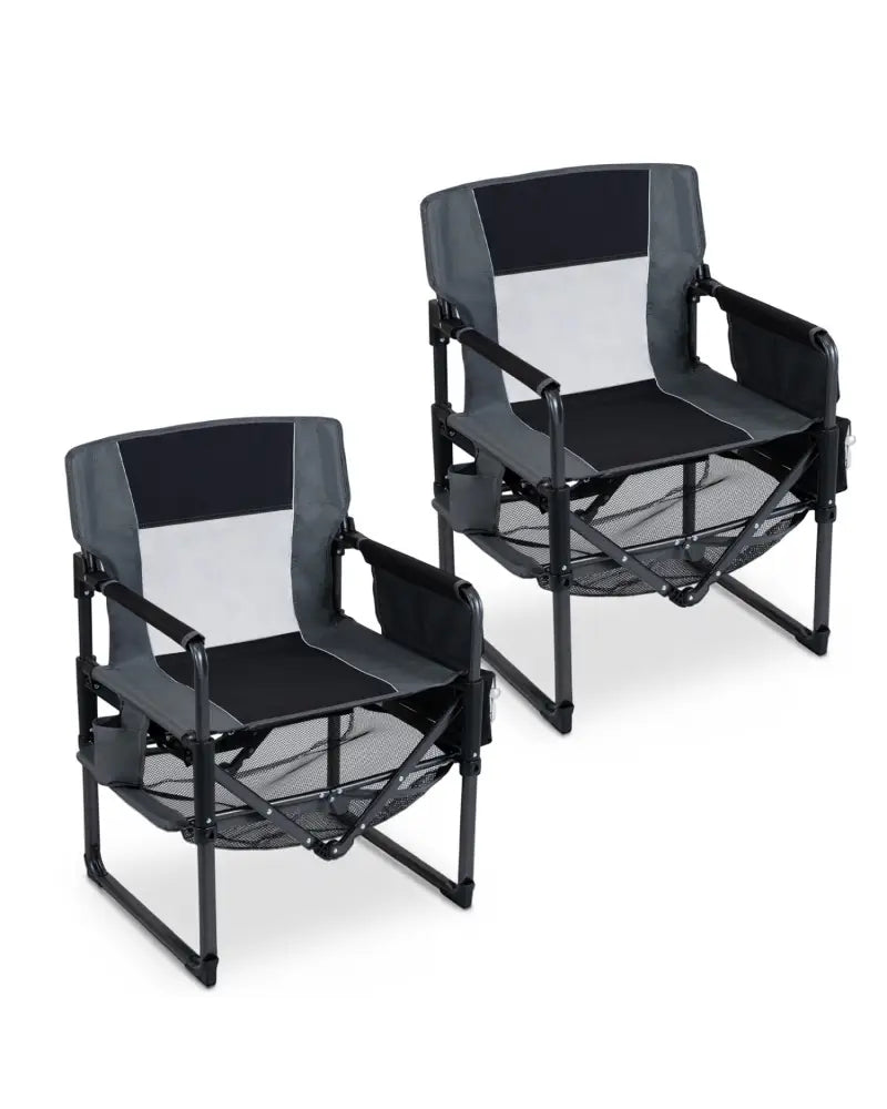 Heavy Duty Outdoor Camping Chair with Cup Holder and Bottle Opener-Black - Black - Camping Furniture