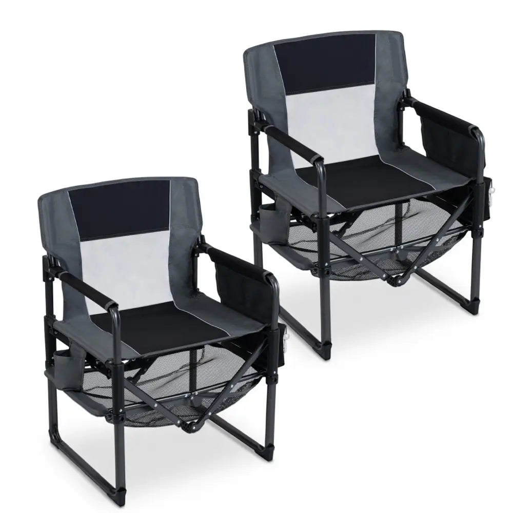 Heavy Duty Outdoor Camping Chair with Cup Holder and Bottle Opener-Black - Black - Camping Furniture