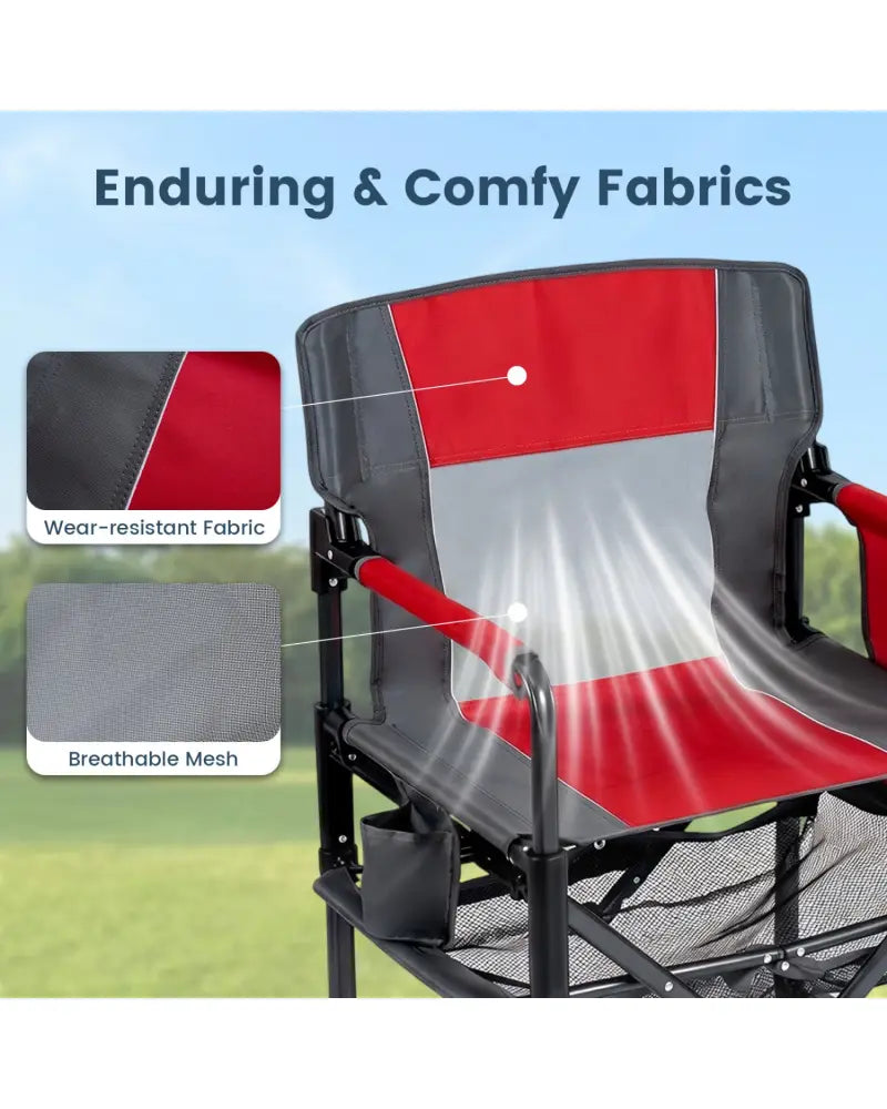 Heavy Duty Outdoor Camping Chair with Cup Holder and Bottle Opener-Red - Red - Camping Furniture
