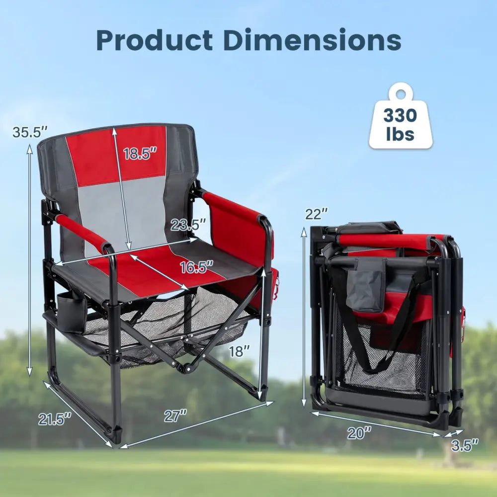 Heavy Duty Outdoor Camping Chair with Cup Holder and Bottle Opener-Red - Red - Camping Furniture