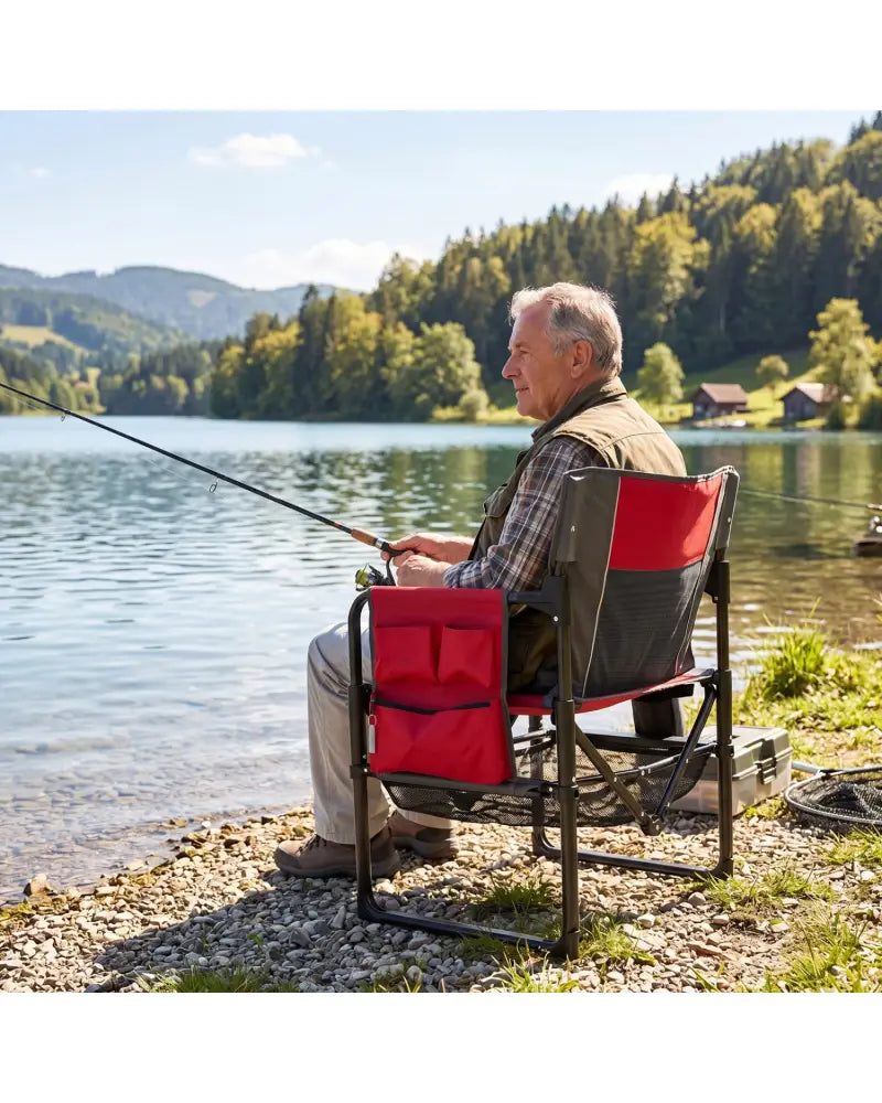 Heavy Duty Outdoor Camping Chair with Cup Holder and Bottle Opener-Red - Red - Camping Furniture