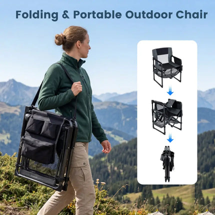 Heavy Duty Outdoor Camping Chair with Cup Holder and Bottle Opener-Black - Black - Camping Furniture