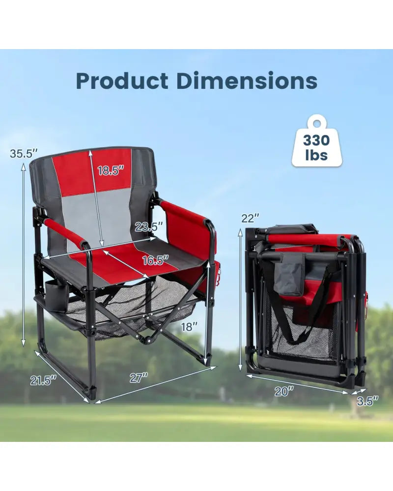 Heavy Duty Outdoor Camping Chair with Cup Holder and Bottle Opener-Red - Red - Camping Furniture