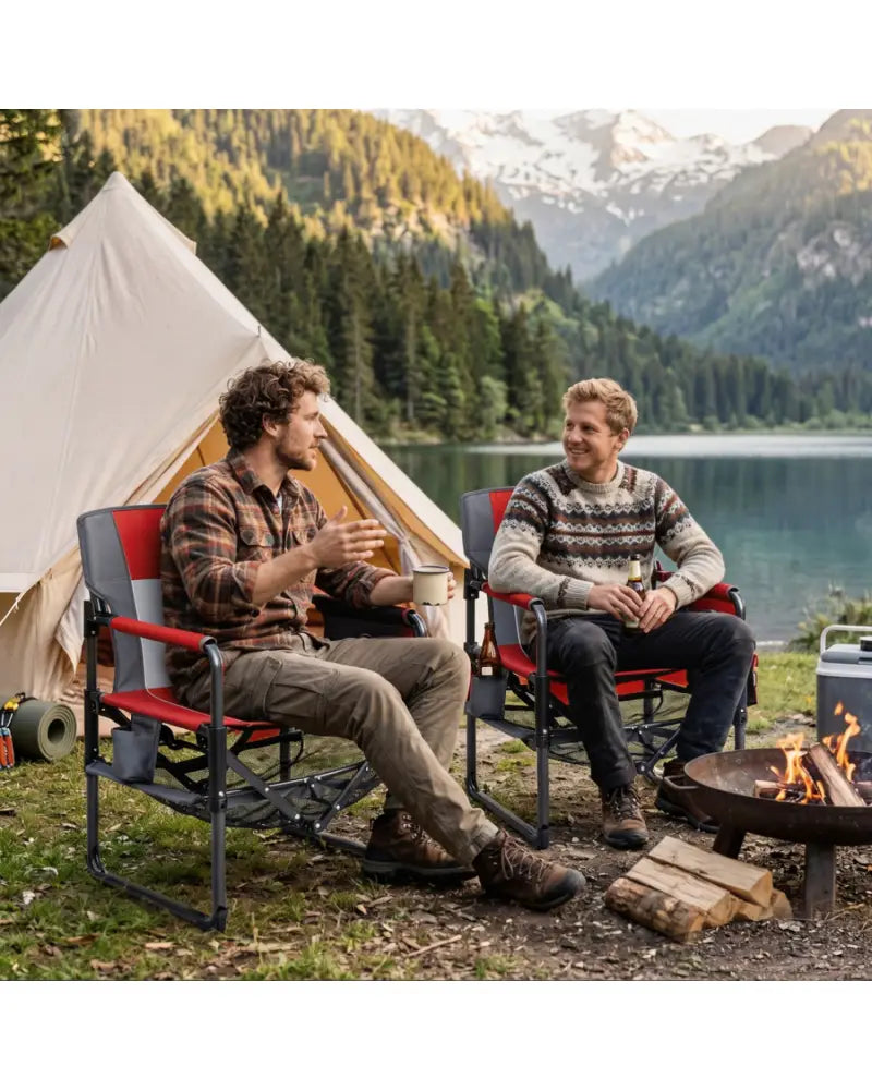 Heavy Duty Outdoor Camping Chair with Cup Holder and Bottle Opener-Red - Red - Camping Furniture