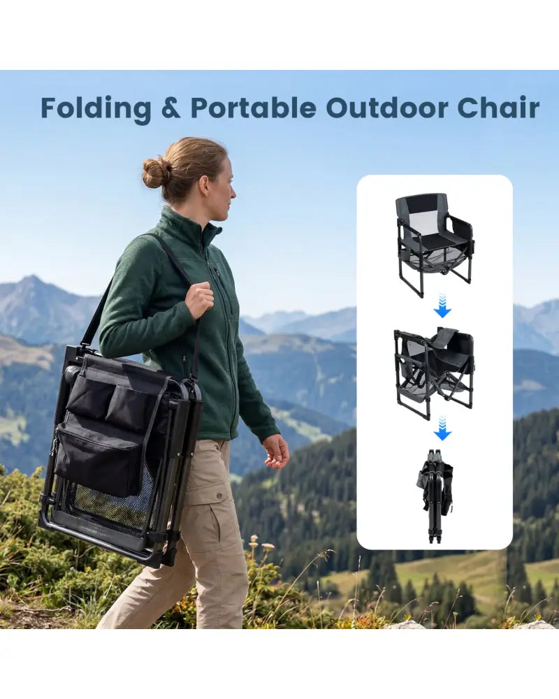 Heavy Duty Outdoor Camping Chair with Cup Holder and Bottle Opener-Black - Black - Camping Furniture