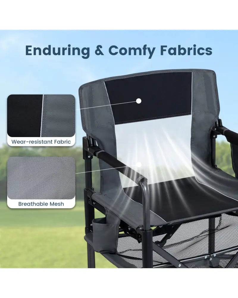 Heavy Duty Outdoor Camping Chair with Cup Holder and Side Pocket-Black - Black - Camping Furniture