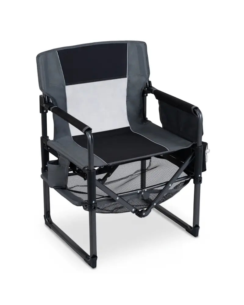 Heavy Duty Outdoor Camping Chair with Cup Holder and Side Pocket-Black - Black - Camping Furniture