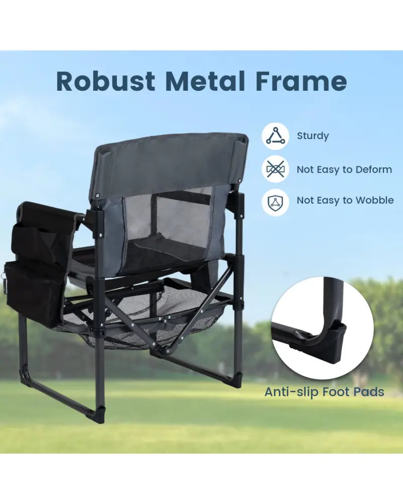 Heavy Duty Outdoor Camping Chair with Cup Holder and Side Pocket-Black - Black - Camping Furniture