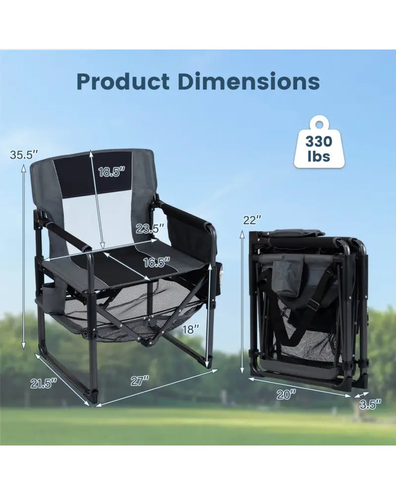 Heavy Duty Outdoor Camping Chair with Cup Holder and Side Pocket-Black - Black - Camping Furniture
