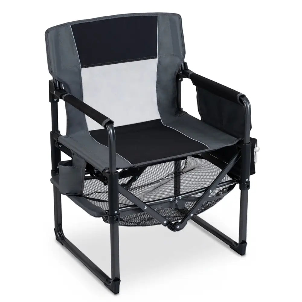 Heavy Duty Outdoor Camping Chair with Cup Holder and Side Pocket-Black - Black - Camping Furniture