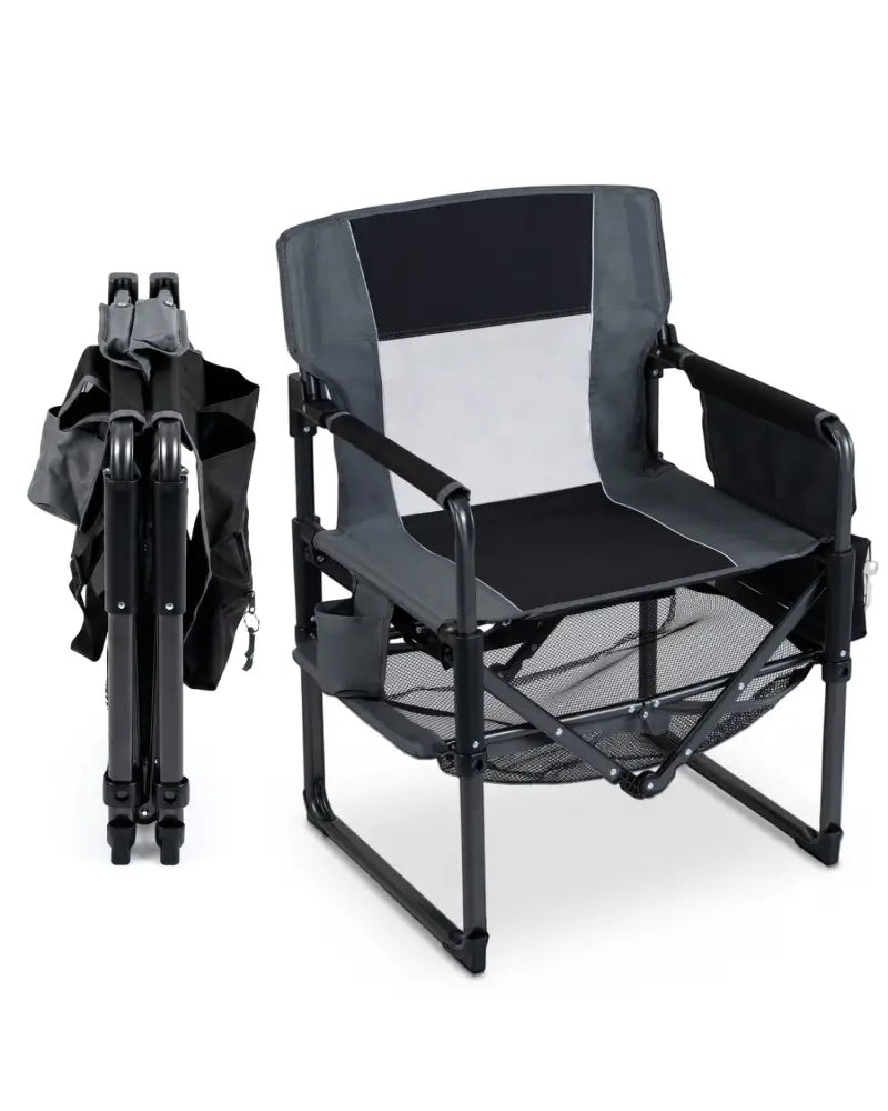 Heavy Duty Outdoor Camping Chair with Cup Holder and Side Pocket-Black - Black - Camping Furniture