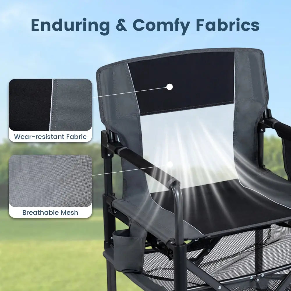 Heavy Duty Outdoor Camping Chair with Cup Holder and Side Pocket-Black - Black - Camping Furniture