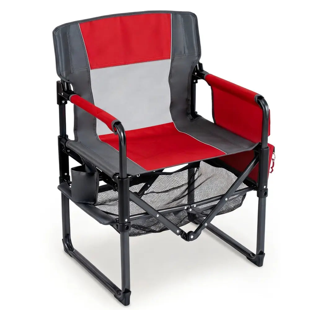 Heavy Duty Outdoor Camping Chair with Cup Holder and Side Pocket-Red - Red - Camping Furniture