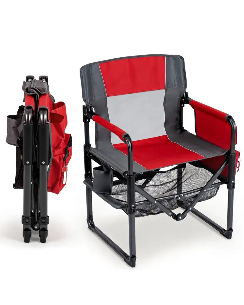 Heavy Duty Outdoor Camping Chair with Cup Holder and Side Pocket-Red - Red - Camping Furniture