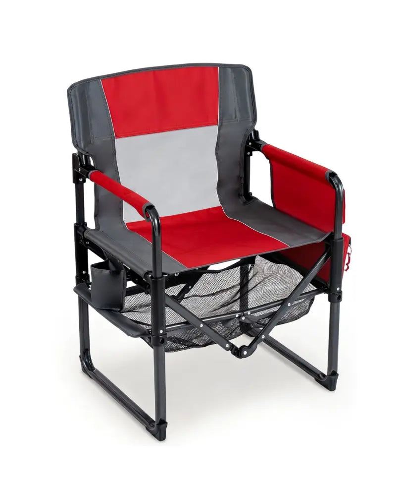 Heavy Duty Outdoor Camping Chair with Cup Holder and Side Pocket-Red - Red - Camping Furniture