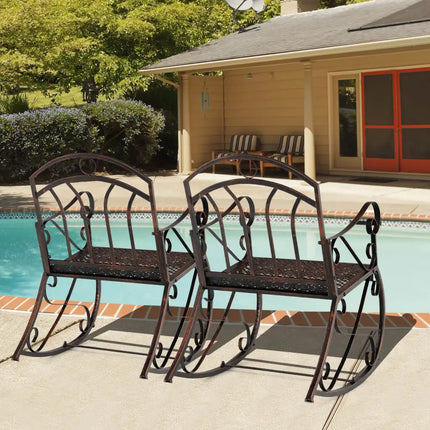 Heavy-Duty Patio Rocking Chair with Ergonomic Backrest and Armrests-Red - Red - Patio Rocking Chairs & Gliders