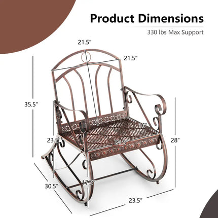Heavy-Duty Patio Rocking Chair with Ergonomic Backrest and Armrests-Red - Red - Patio Rocking Chairs & Gliders