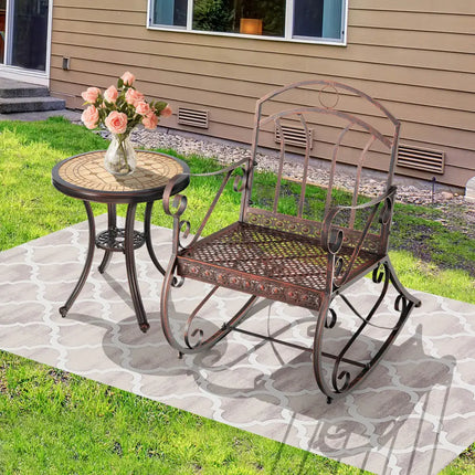 Heavy-Duty Patio Rocking Chair with Ergonomic Backrest and Armrests-Red - Red - Patio Rocking Chairs & Gliders