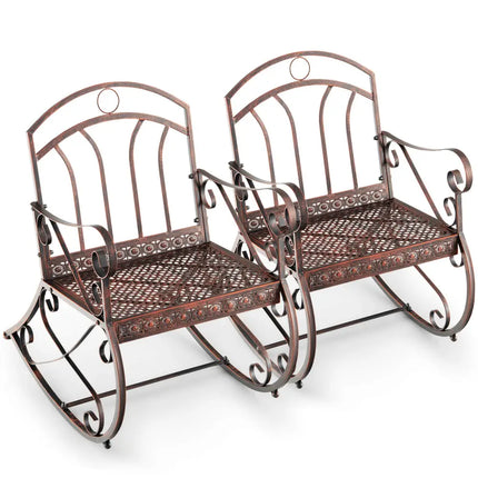 Heavy-Duty Patio Rocking Chair with Ergonomic Backrest and Armrests-Red - Red - Patio Rocking Chairs & Gliders