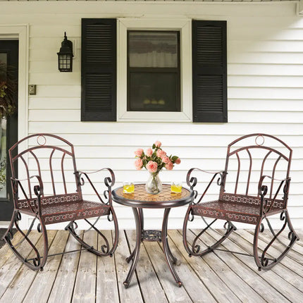 Heavy-Duty Patio Rocking Chair with Ergonomic Backrest and Armrests-Red - Red - Patio Rocking Chairs & Gliders
