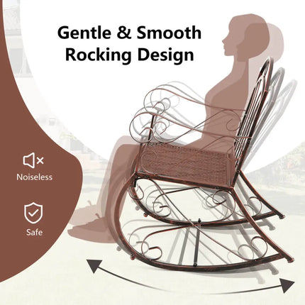 Heavy-Duty Patio Rocking Chair with Ergonomic Backrest and Armrests-Red - Red - Patio Rocking Chairs & Gliders