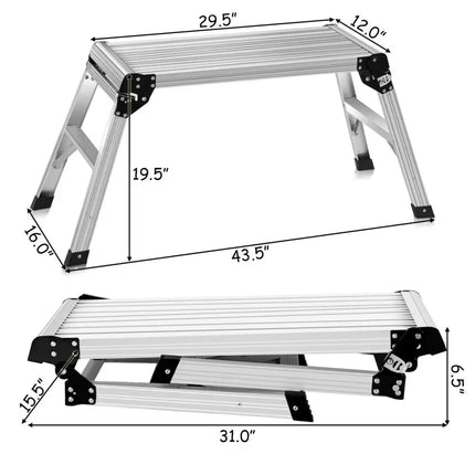 Heavy Duty Portable Bench Aluminum Folding Step Ladder - Silver - Ladders