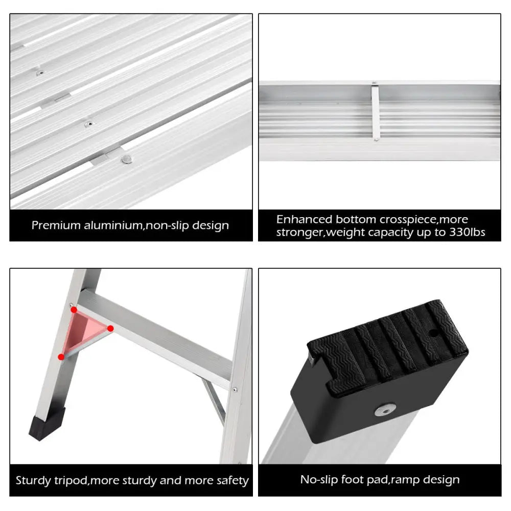 Heavy Duty Portable Bench Aluminum Folding Step Ladder - Silver - Ladders