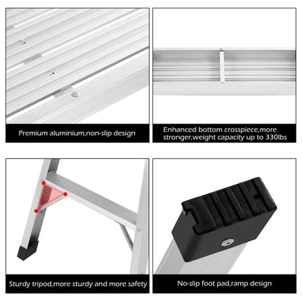 Heavy Duty Portable Bench Aluminum Folding Step Ladder - Silver - Ladders