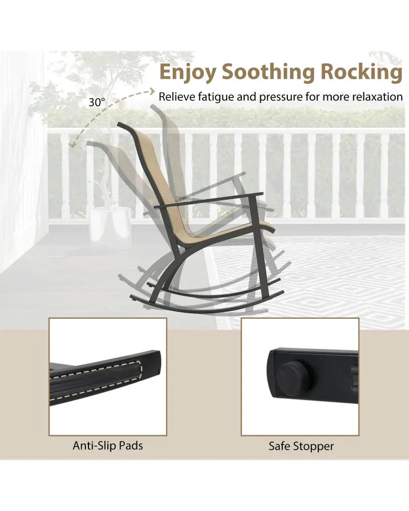 Heavy-Duty Rocking Bistro Chairs and Table Set with High Backrest and Wood-Plastic Tabletop-Brown - Brown - Patio
