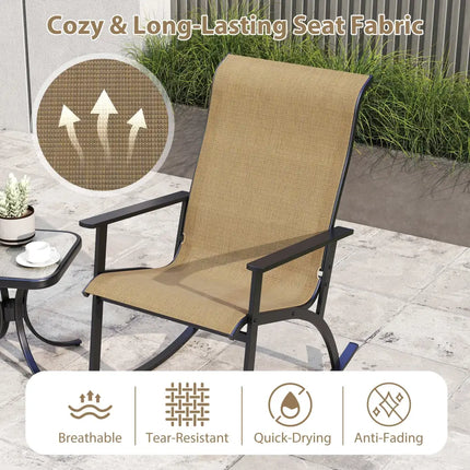 Heavy-Duty Rocking Bistro Chairs and Table Set with High Backrest and Wood-Plastic Tabletop-Brown - Brown - Patio
