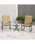 Heavy-Duty Rocking Bistro Chairs and Table Set with High Backrest and Wood-Plastic Tabletop-Brown - Brown - Patio