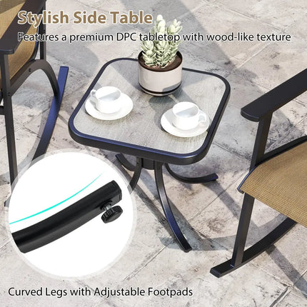 Heavy-Duty Rocking Bistro Chairs and Table Set with High Backrest and Wood-Plastic Tabletop-Brown - Brown - Patio