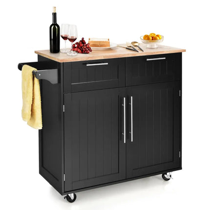 Heavy Duty Rolling Kitchen Cart with Tower Holder and Drawer-Black - Black - Kitchen Islands & Carts
