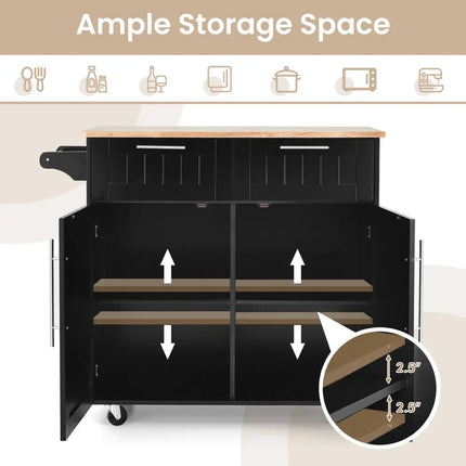 Heavy Duty Rolling Kitchen Cart with Tower Holder and Drawer-Black - Black - Kitchen Islands & Carts