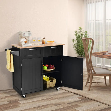 Heavy Duty Rolling Kitchen Cart with Tower Holder and Drawer-Black - Black - Kitchen Islands & Carts