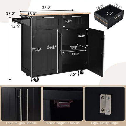 Heavy Duty Rolling Kitchen Cart with Tower Holder and Drawer-Black - Black - Kitchen Islands & Carts